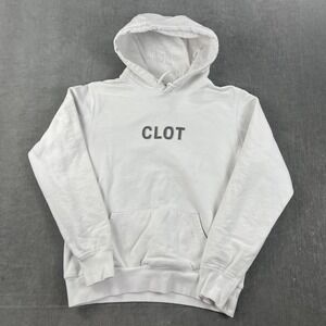 Clot Apparel Mens Medium White Pullover Hoodie Graphic‎ Streetwear Sweatshirt